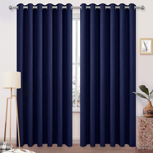 DWCN Blackout Curtains 84 Inches Long, Room Drakening Curtains for Bedroom, Solid Grommet Living Room Curtains Extra Wide Curtains, Navy Blue, W70 x L84 Inch, 2 Panels