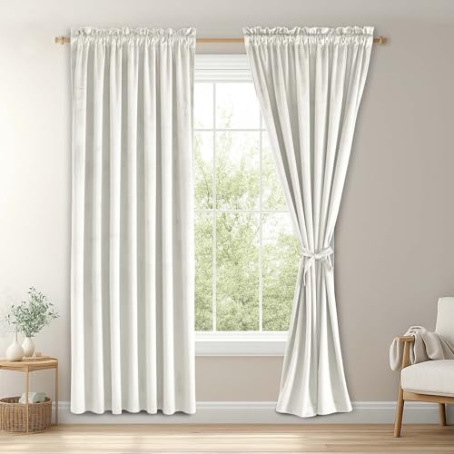 JIUZHEN Ivory Velvet Curtains for Bedroom - 72 inch Length Thermal Insulated Room Darkening Rod Pocket Blackout Drapes for Office/Closet, Set of 2 Panels, 52W x 72L
