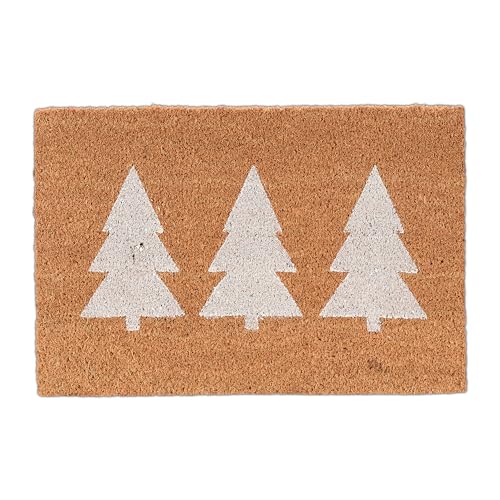Relaxdays Coir Doormat, Pine Trees, 60x40 cm, Non-Slip, Weatherproof, Indoor & Outdoor, Shoe Cleaning Mat, Natural/White, 30% plastic 70% coconut