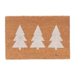 Relaxdays Coir Doormat, Pine Trees, 60x40 cm, Non-Slip, Weatherproof, Indoor & Outdoor, Shoe Cleaning Mat, Natural/White, 30% plastic 70% coconut