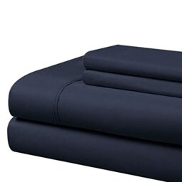 Cathay Home Essentials Ultra Soft Hypoallergenic Wrinkle Resistant Double Brushed Microfiber Bedding Sheet Set, Navy, Queen
