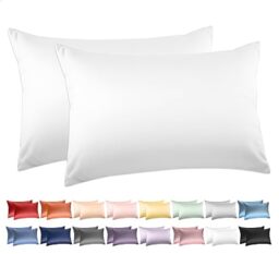 600 Thread Count Cotton Standard Pillow Cases Set of 2, Deep Dream Standard Size Pillowcases Percale Weave, 20x26 Inches, Super Soft and Breathable Envelope Closure Pillow Covers (Pure White)