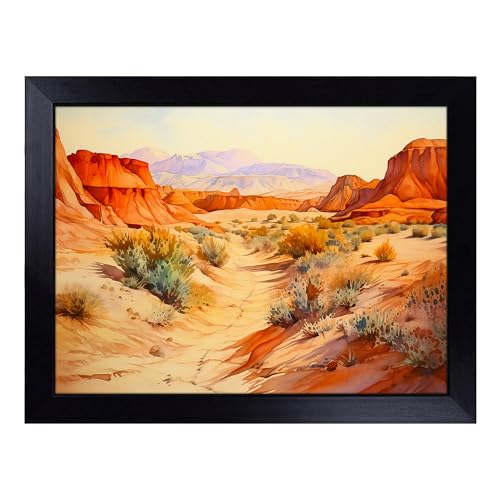 Lap Tray with Bean Bag Cushion, Desert Watercolour - Handmade in the UK, Raised Wooden Edge, Padded Cushion, Heat-Resistant Wipe-Clean Surface, for Meals, Laptops and Crafts