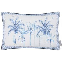 Voyage Maison Chora Feather Filled Cushion – Palm Tree Watercolour Coastal Cotton Linen Piped Edge Decor (Cobalt - 40x60cm)