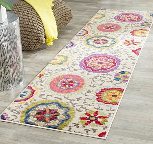 Safavieh Boho Chic Indoor Woven Runner Area Rug, Monaco Collection, MNC233, in Ivory / Multi, 66 X 244 cm for Living Room, Bedroom or Any Indoor Space