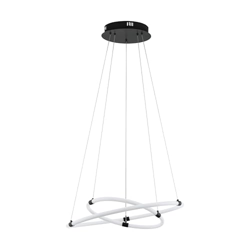 "Eglo LED Pendant Lighting Banderillas, Minimalistic Ceiling Light Fitting, Hanging lamp for Dining Room Made of Black Steel and White Plastic, Warm White, Ø 23.6"""