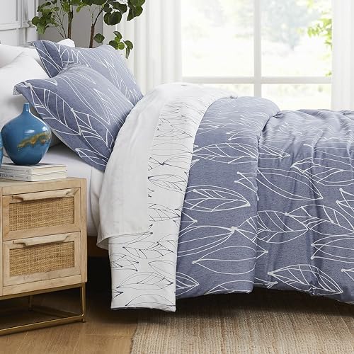 Southshore Fine Living, Inc. Floral Duvet Cover, Queen Size/Full Size - Reversible, Hotel Quality Full/Queen Bedding Set, Easy Care - 1 Duvet Cover Full/Queen, 2 Pillow Shams - Modern Foliage Blue