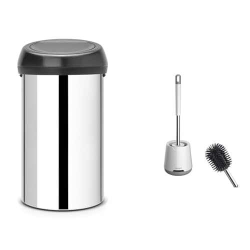 Brabantia 60 Litre Large Kitchen Touch Bin (Brilliant Steel/Matt Black Lid) Removable Lid & Ibergrif M34152 Silicone Toilet Brushes & Holders, Deep Cleaner
