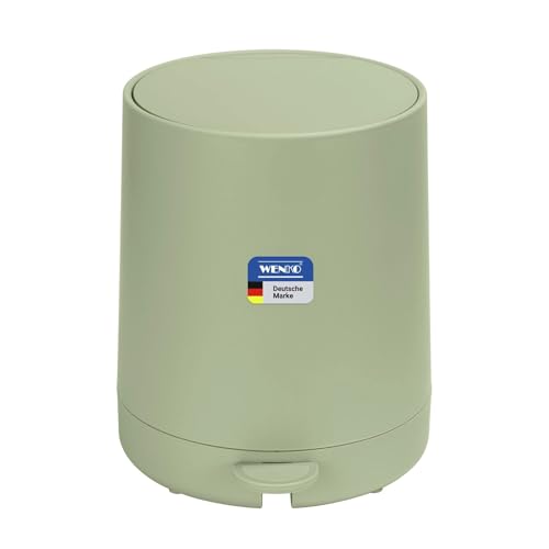 WENKO Fablo Mod Plastic Pedal Bin with Soft-Touch Coating 5L Easy-Close Close, Removable Bin, for Bathroom, Kitchen, Office, Matte Green