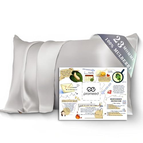 PROMEED 23mm Silk Pillow Case with Zipper, 100% Mulberry Silk Pillowcases Standard Size for Hair and Skin, 3rd Gen Grade 6A+ Cooling Pillow Case