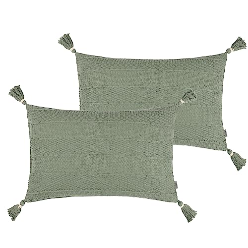 Yard Caliche Textured Tasselled Feather Filled Cushion - Twin Pack
