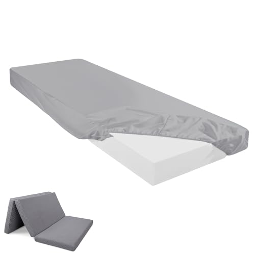 Breling Fitted Sheet (Sheet Only) Compatible with Milliard Trifold Mattress Folding Mattress Fitted Microfiber Bedsheet for Camp Bunk Rvs Bed(Light Gray,Single,4'')