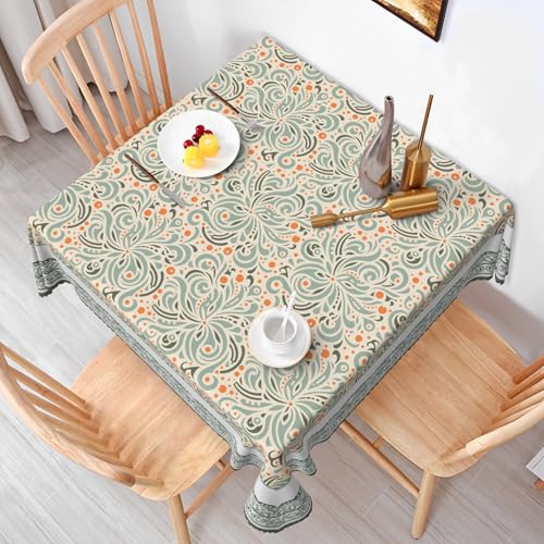 Baocicco Elegant Flower Square Table Cloth Perfect for Spring Home Decor Orange Green Paisley Boho Square Table Cover for Farmhouse Decors Seasonal Tablecloths for Party Picnic Dinner Decor 60x60 Inch