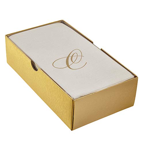 Linen Feel Disposable Monogrammed Guest Towels - European Made - Initial ???C??? - 24 pc - for Upscale Wedding and Dining (Ivory/Gold)