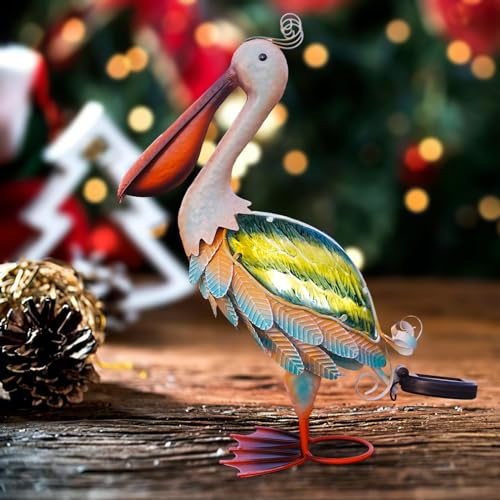 HONGLAND Solar Metal Pelican Statues Garden Sculpture & Statues, Glass Outdoor Pelican Yard Art Coastal Ocean Bird Decor Lawn Ornament for Backyard Porch Patio Decor(19 Inch)