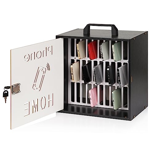 Lzttyee Wooden 24-Grid Cell Phones Storage Box Desktop Mobile Phone Holder Organizer for Office School Classroom (33 Grid Cabinet Black)