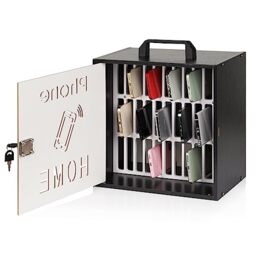 Lzttyee Wooden 24-Grid Cell Phones Storage Box Desktop Mobile Phone Holder Organizer for Office School Classroom (33 Grid Cabinet Black)