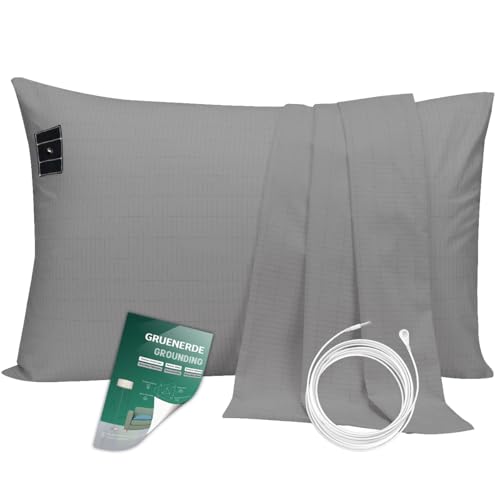 DREAMIEE Healthy Grounding Pillowcase 20x36in Gray with 15ft Grounding Connection Cord EMF Protection
