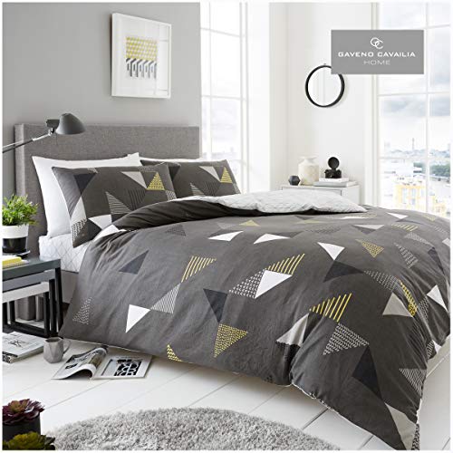 GC GAVENO CAVAILIA Gaveno Cavailia Contemporary Triangle Motif Duvet Cover Quilt Set With Pillow Case, Reversible, Poly Cotton, Marco Grey, King Size Bedding, Polycotton