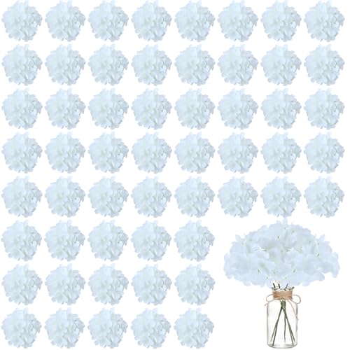 WEISPARK Artificial Flowers Large Silk Hydrangea Heads with Stems Fake Flowers for Wedding Home Party Shop Baby Shower Decor Pack of 6 (White)