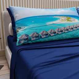 PETTI Artigiani Italiani - Cotton Sheets with Pillowcases in Digital Print, Single Sheet, Maldives Design Bedding Set, Electric Blue, 100% Made in Italy
