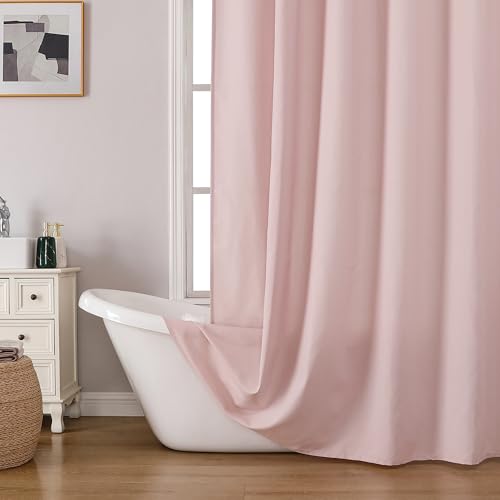 OVZME Zora 36 x 72 Inch Stall Fabric Shower Curtain - Soft & Texture Small Pink Shower Curtain for Bathroom for Narrow Stall Size, Machine Washable Water Resistance, Hotel Style, Pink