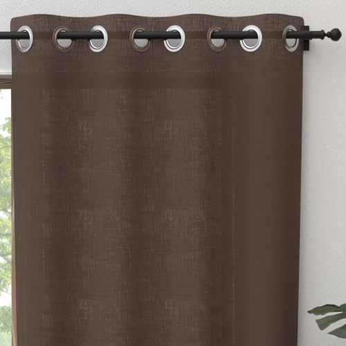 Soleil d'ochre Pure Cotton Eyelet Curtain 135 x 300 cm Panama Brown