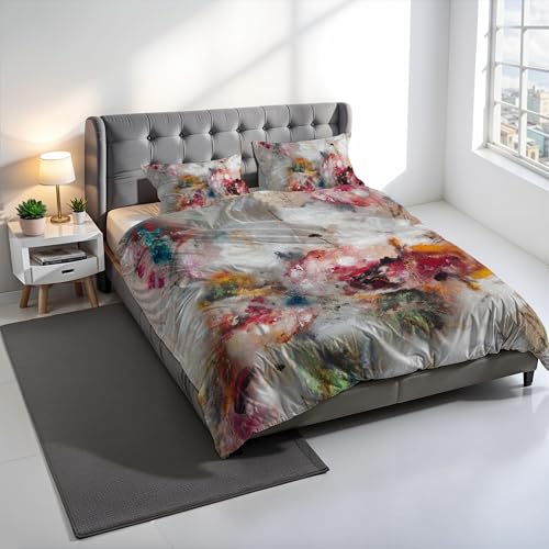 SD27 Digital Print Duvet Cover Set, 100% Cotton, Made in Italy, Double Bed Duvet Cover Set 250 x 200 cm+2 Pillowcases 50 x 80 cm