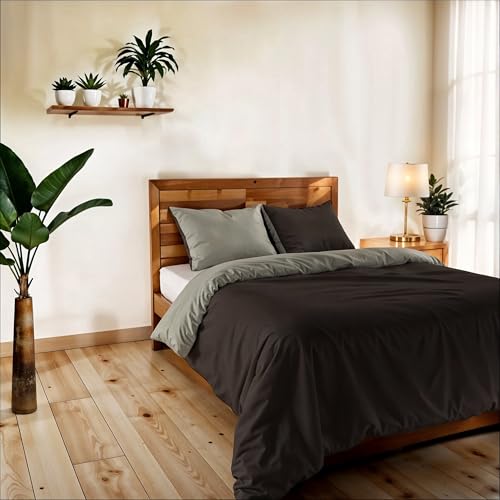 Vera Single and Half Duvet Cover Plain Double Face with Duvet Cover 200 x 200 cm with Envelope 20 x 50 cm + 2 Pillowcases 50 x 80 cm Brown/Taupe