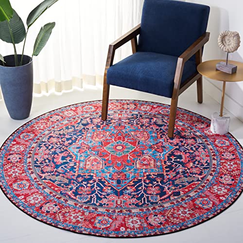 Safavieh Traditional Rug Ideal for High Traffic Areas - Machine Washable and Non Slip - Tucson Collection, Short Pile, in Navy and Red, 183 X 183 cm