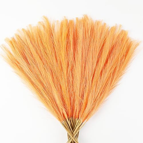 "Acfruits Fall Orange Pampas Grass Decor, 30 Pcs 17"" Faux Pampas Grass Short Decor, Pompas Grass Flower Arrangement and Vase Filler for Boho Home Wedding Decoration"
