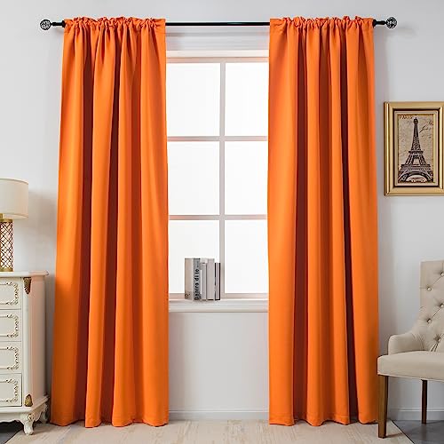 DUALIFE Bright Orange 108 Inch Length Curtains Blackout Extra Long Window Drapes for Bedroom Room Darkening Rod Pocket Curtains 54 x 108 Inches Long 2 Panels