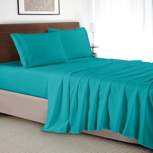 Elegant Comfort Luxury 4-Piece Bed Sheet Set - Luxury Bedding 1500 Premium Hotel Quality Microfiber, Wrinkle Resistant Cool & Breathable, Easy Elastic Fitted, King, Teal