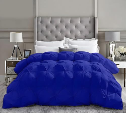 Saferay Green Pinch Pleat Comforter Oversized King Plus 128x120 Royal Blue - Down Alternative 500 GSM Ultra-Soft Breathable All Season, Lightweight 8 Corner Tabs Pintuck Duvet Insert, Machine Washable