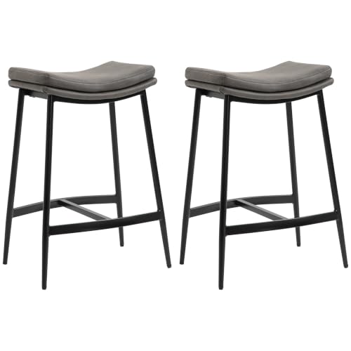 HOMCOM Breakfast Bar Stools Set of 2 Microfibre Upholstered Barstools Grey