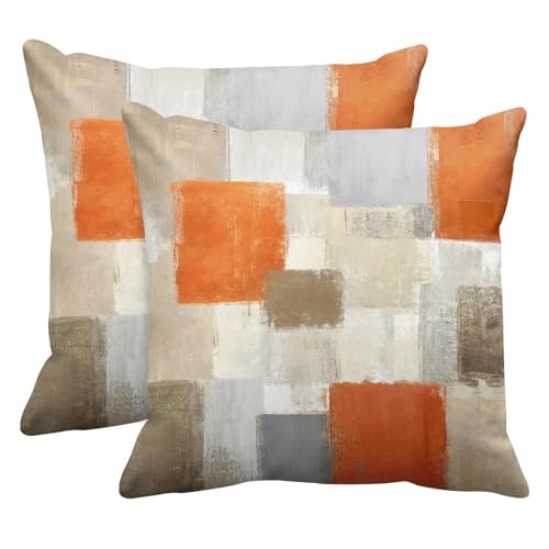 Emvency Set of 2 Orange Beige and Grey Throw Pillow Covers Modern Abstract Painting Decorative Pillow Cases Home Decor Standard Square 18x18 Inches Pillowcases