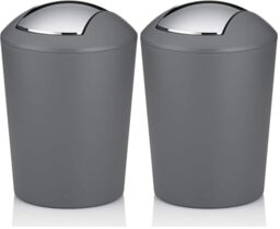 Kela cosmetic bin grey 1.7l, mini waste bin bathroom with swing lid, plastic, MARTA, small table waste bin grey matt (Pack of 2)