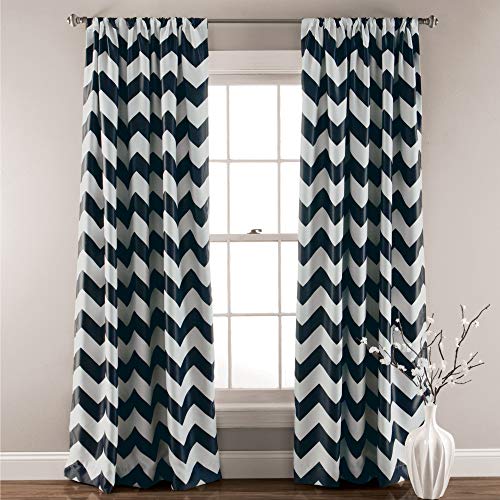 Lush Decor Chevron Light Filtering Window Curtain Panel, 84 inch x 52 inch, Black, Set of 2