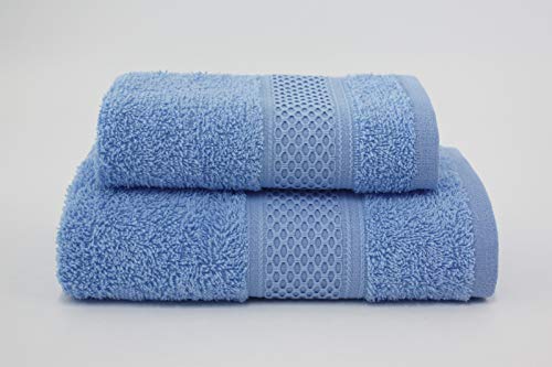 Jenny Sesal The Colors Towel Set, Set of Two Bath Towels Face and Guest Light Blue Sponge from Portugal. Face: 50 x 100 cm, Guest 38 x 58 cm