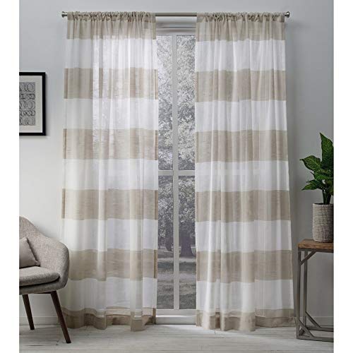 Exclusive Home Curtains Darma Sheer Rod Pocket Top Panel Pair, Linen, 50x96, 2 Piece