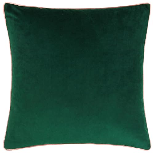 furn. Meridian Cushion Cover – Luxury Contrast Piped Velvet Decorative Case (Emerald/Blush - 45x45cm)