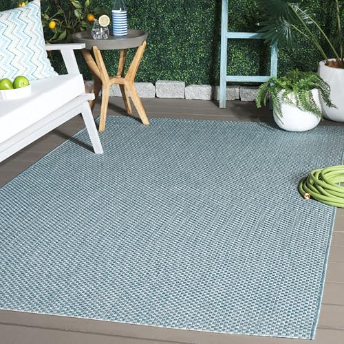 Safavieh Contemporary Indoor/Outdoor Woven Rectangle Area Rug, Courtyard Collection, CY8521, in Aqua / Grey, 160 X 231 cm for Garden, Patio or Any Outdoor Space