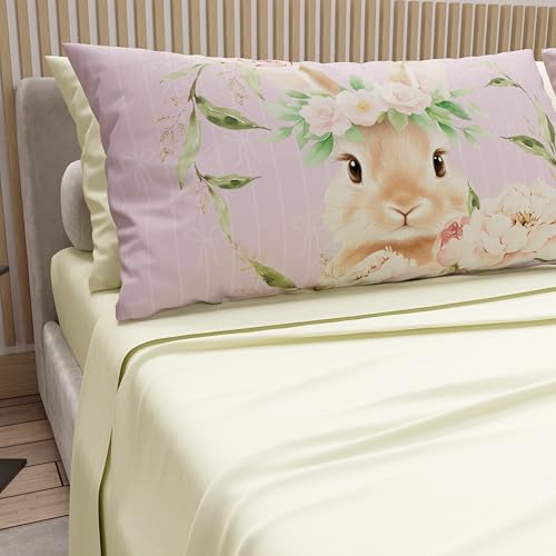 PETTI Artigiani Italiani - Easter Cotton Sheets with Pillowcases in Digital Print, Single Bed Sheet, Easter Bed Set, 17 Cream