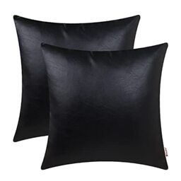 BRAWARM Decorative Throw Pillow Covers, Faux Leather Throw Pillow Cushion Covers, Solid Faux Leather Couch Cases for Living Room Garden Bed, Black, 45cm x 45cm, Pack of 2