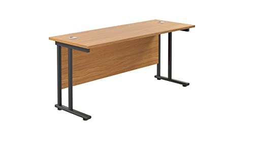 Office Hippo Heavy Duty Rectangular Cantilever Office Desk, Home Office Desk, Office Table, Integrated Cable Ports, PC Desk For Office or Home, 5 Yr Wty - Black Frame/Oak Top, 160cm x 60cm