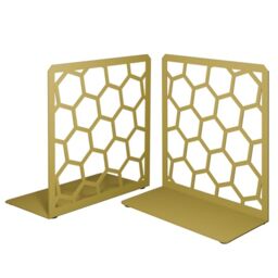 Premium Bookends Geometric Honeycomb Metal Book Ends (Gold, 1 Pair) Book End for Shelves