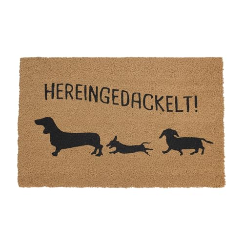 Relaxdays Coconut Doormat with Dachshund Design, Non-slip, Weatherproof Indoor/Outdoor, 80x50 cm, Natural/Black