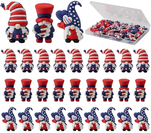 Watayo 30 Pcs 4th of July Mini Gnome Ornaments, Miniature Independence Day Patriotic Gnomes Decoration, Memorial Day Decor Stars and Stripes Gnomes Figurines for Party Gifts Home Table Decorations