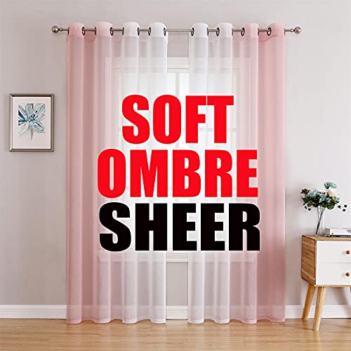 G2000 Sheer Curtains & Drapes 95 Inches Long Pink and White Ombre Curtains for Bedroom Living Room Window Curtains Light Filtering Curtains Grommet Curtains for Patio Sliding Glass Door 2 Panels Set