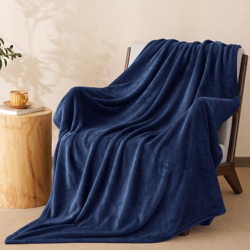 "PHF No Shed No Pilling Fleece Throw Blanke -Ultra Soft Lightweight & Cozy Bed Blanket, Plush Anti-Stati Microfiber, Thows for Sofa, Couch, 1 Piece, 50"" x 60"", Navy Blue"